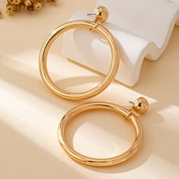 14K Gold Womens 3" Large Chunky Hoop Earrings Ladies 14 K Silver Hoops Jewelry - Picture 3 of 5
